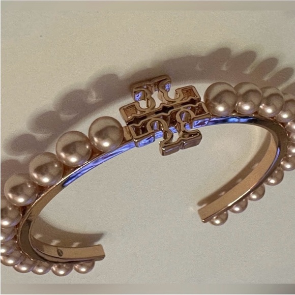 Tory Burch Rose  Gold Britten logo and Pearl cuff  Bracelet - Picture 2 of 7